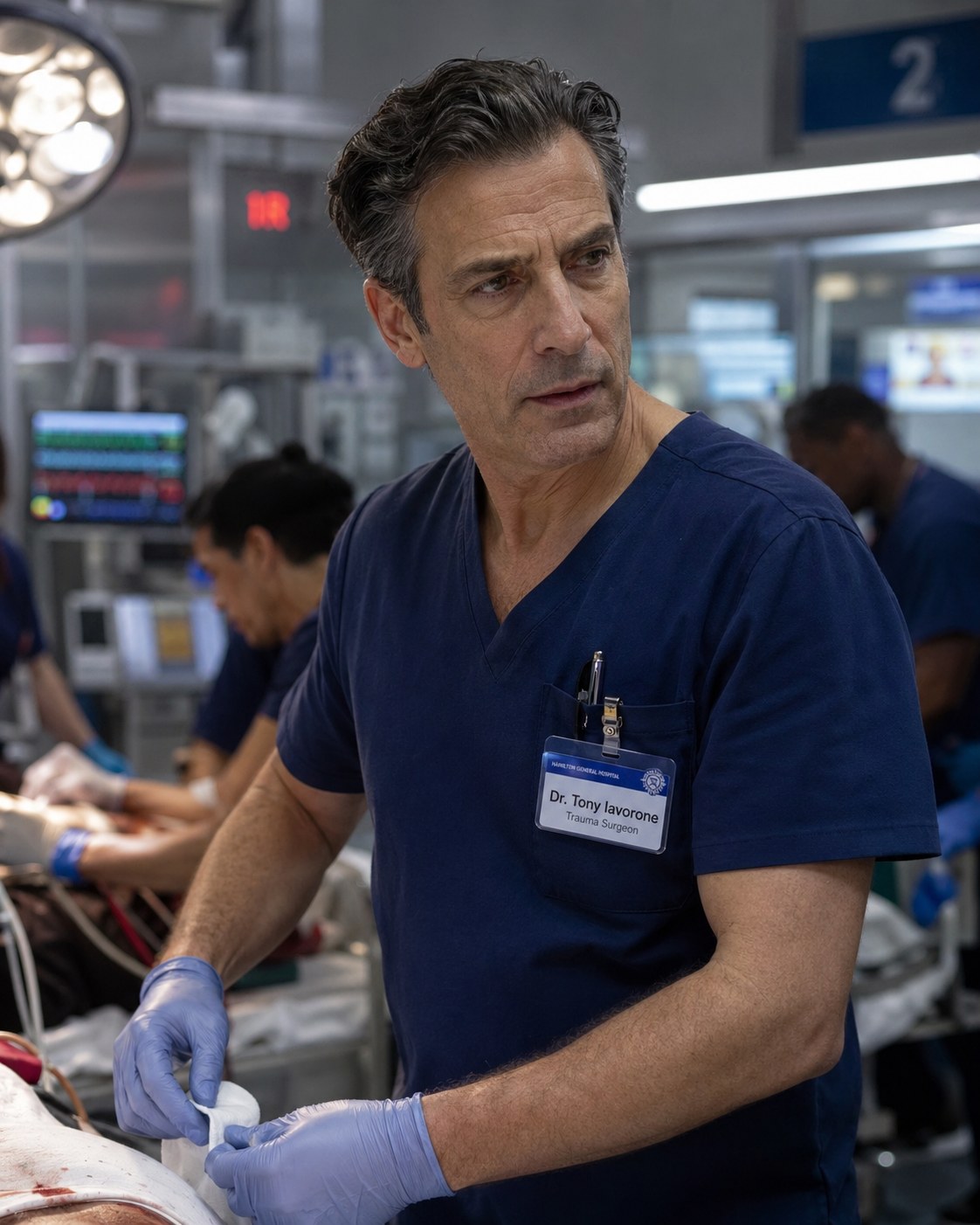 Dr. Tony Iavorone working in a Hamilton trauma bay