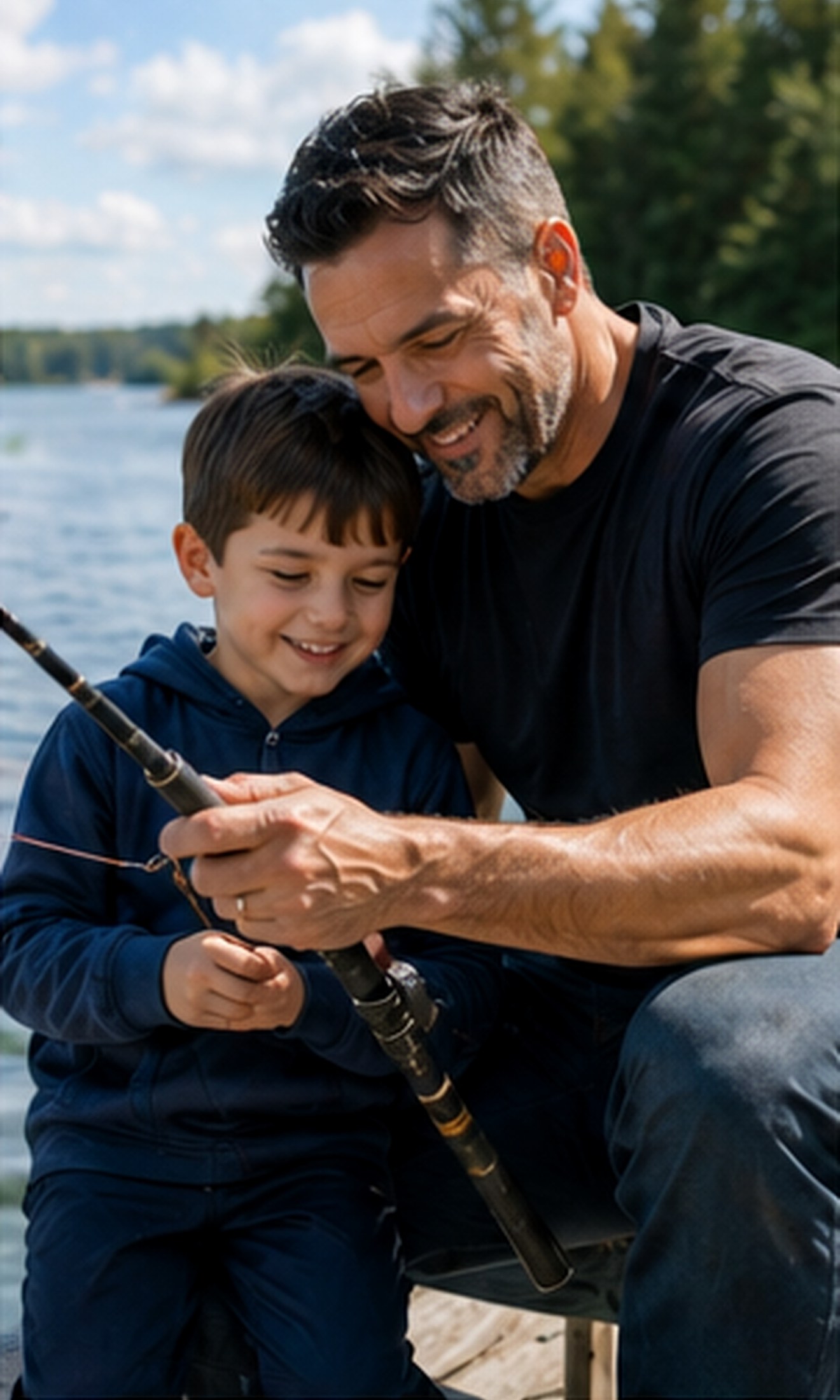 Tony Iavorone teaching his child to fish