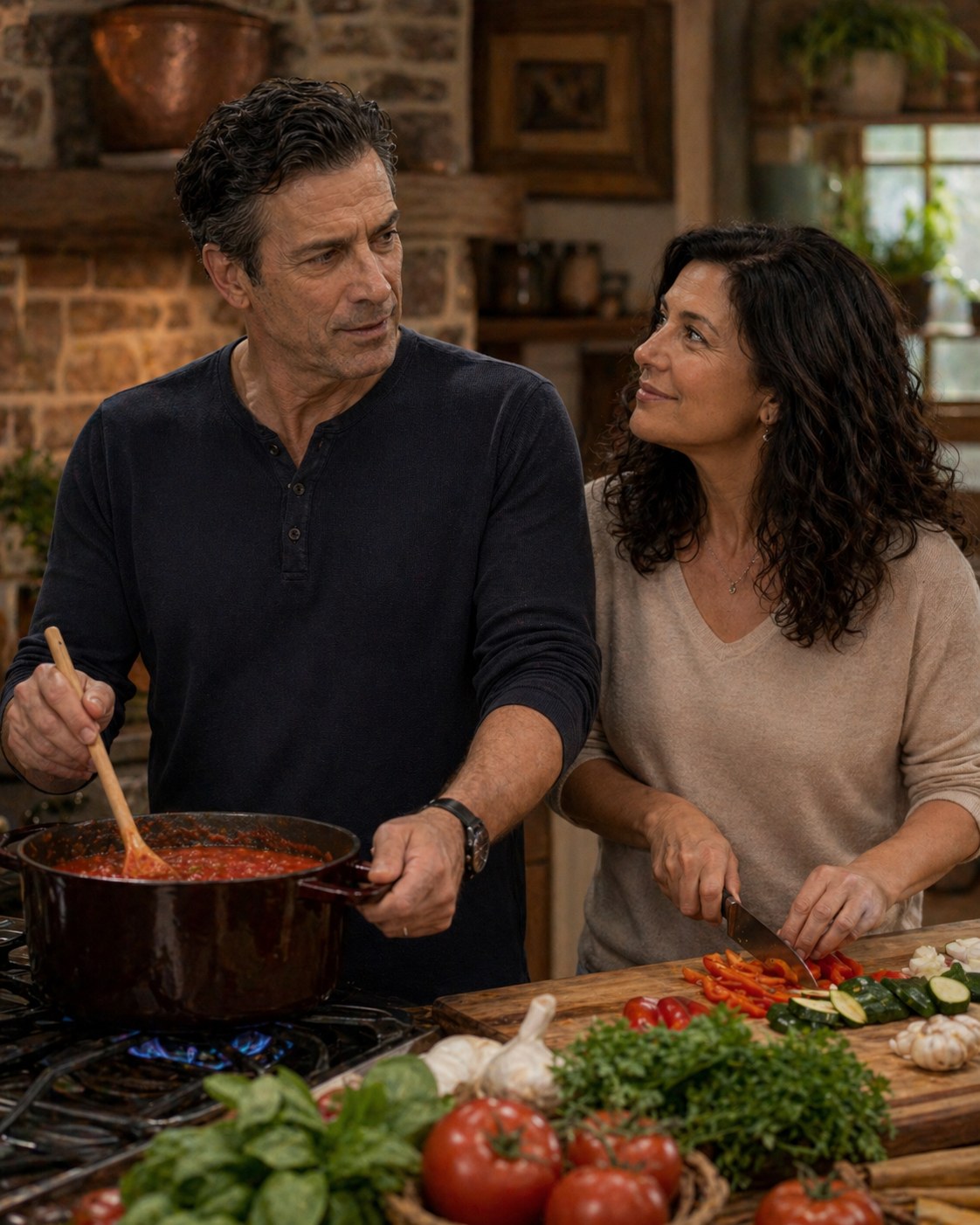 Tony Iavorone cooking at home with his wife