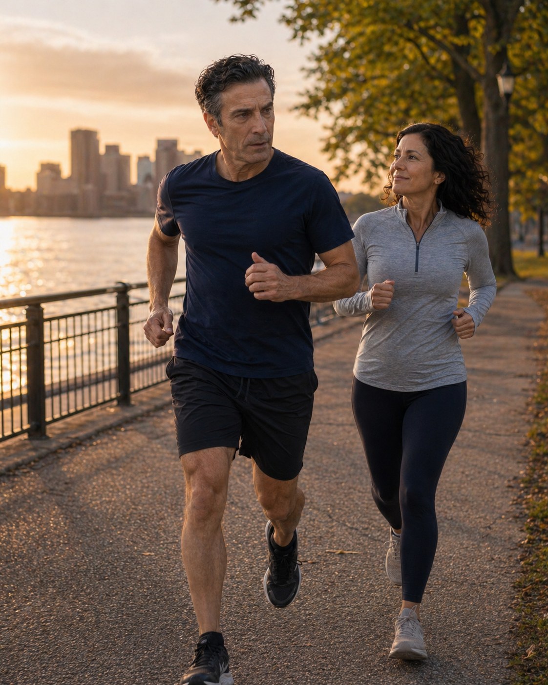Tony Iavorone running with his wife by the waterfront